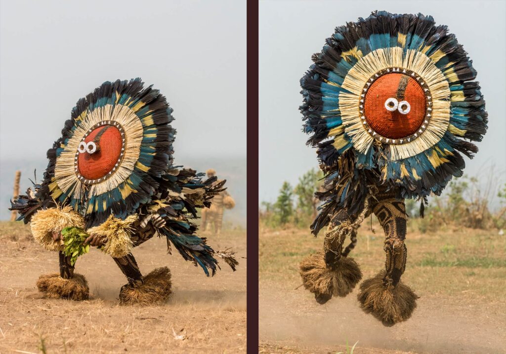 A Kitenga mask dancing in a traditional Congolese ritual